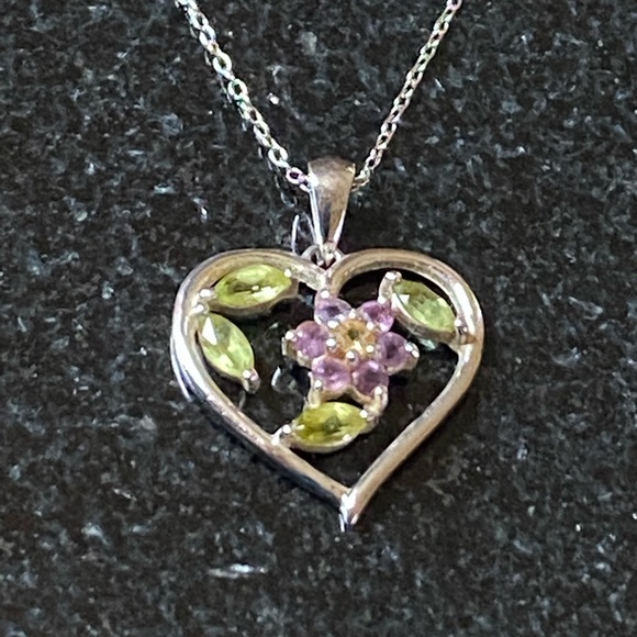 Sterling Silver Multi Gemstone Heart Necklace - Picture 7 of 7